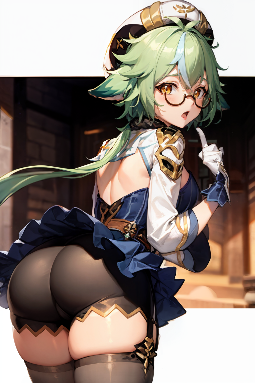 00702-140373259-masterpiece, best quality, _lora_sucrose_1_,1girl, sucrose (genshin impact), ass, solo, thighhighs, green hair, glasses, animal.png